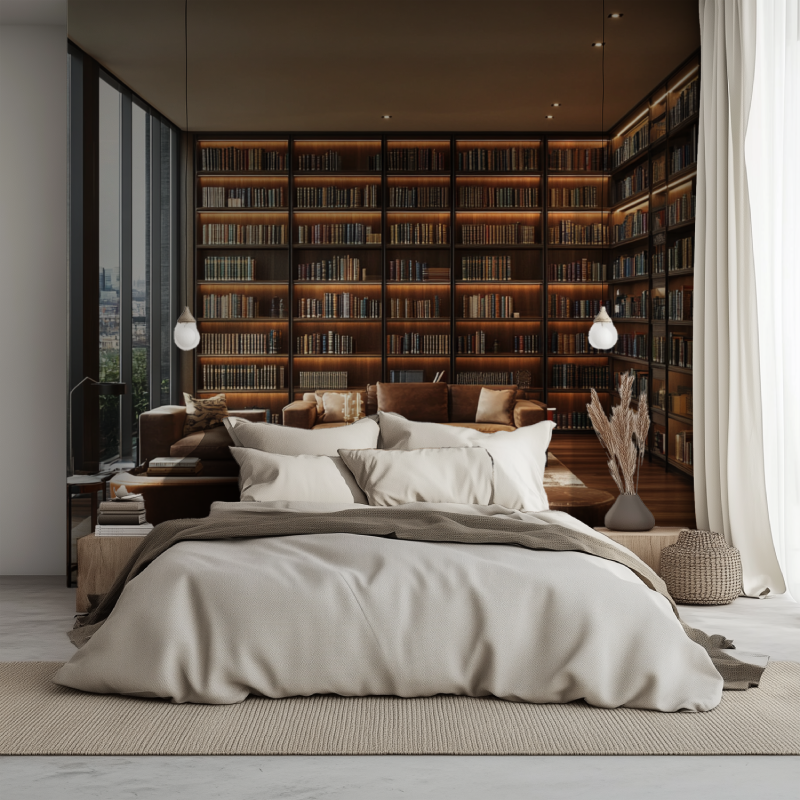 Papier peint trompe loeil wc lit 1234