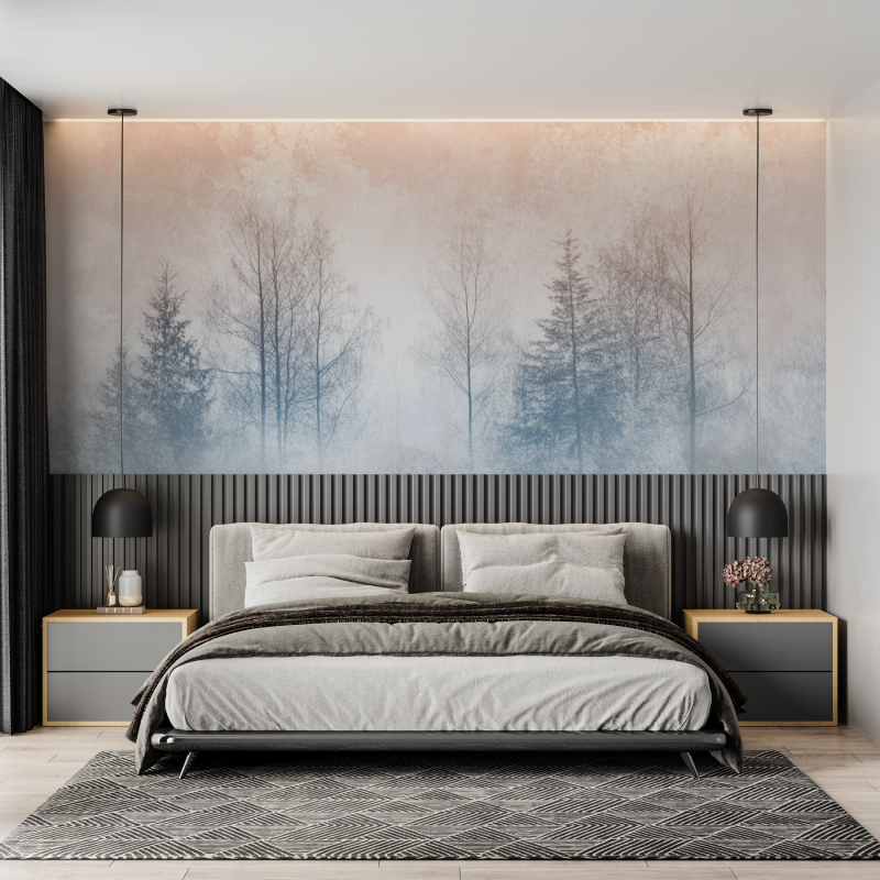 Papier peint aquarelle arbres pastel mural adulte