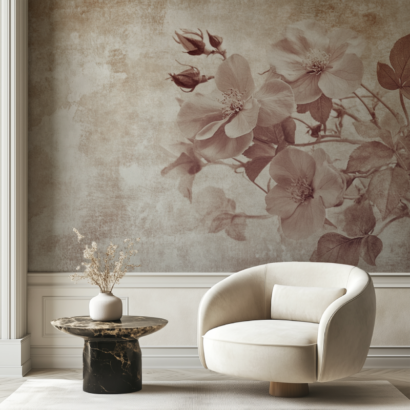 Papier peint vintage fleurs chaise tendance