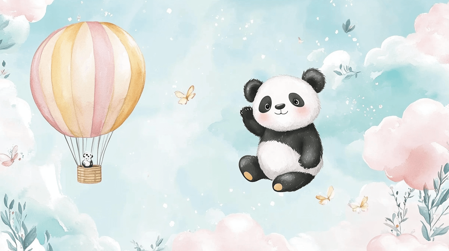 Papier Peint Panda Et Montgolfière