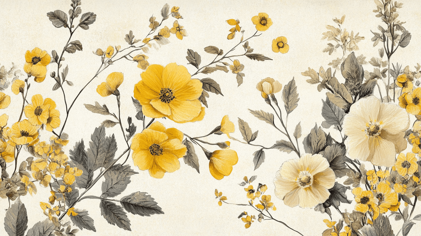 Papier Peint Vintage Jaune Fleur