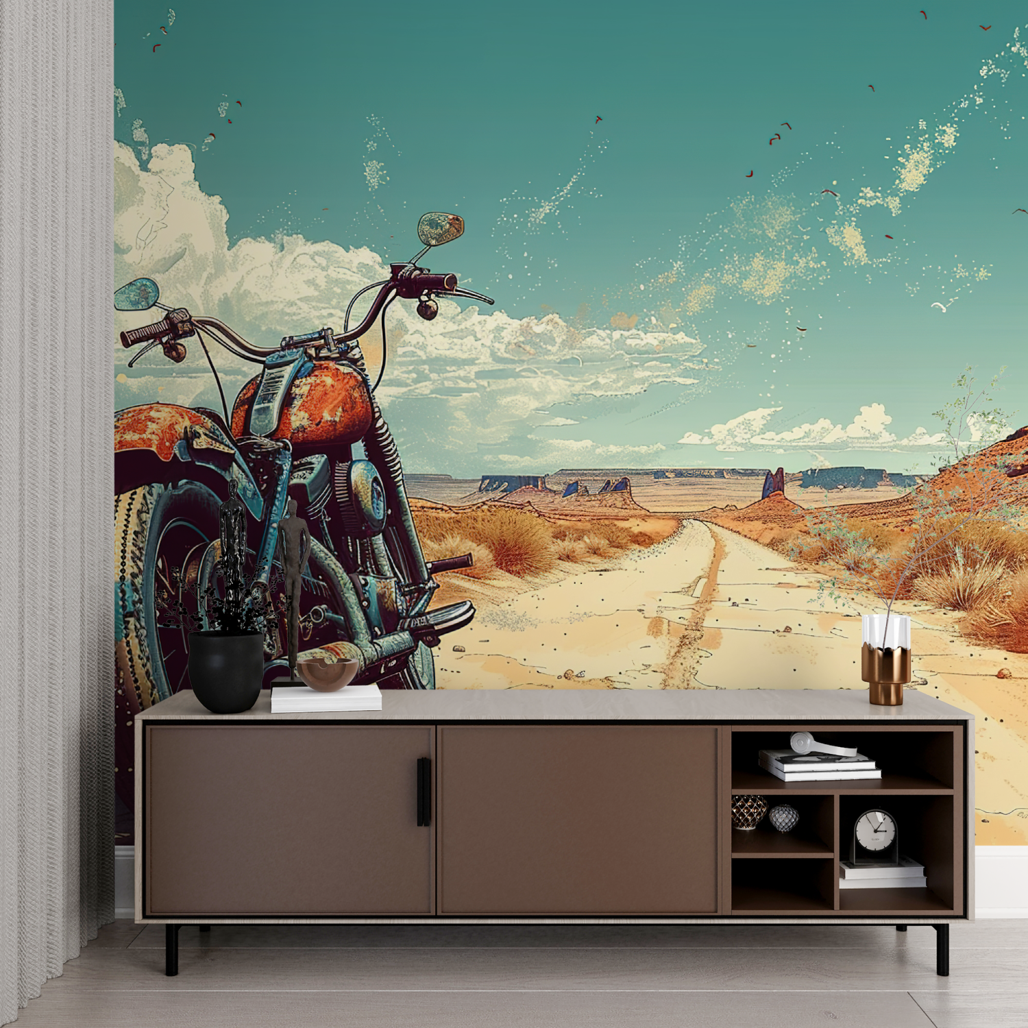 Papier peint moto vintage route 66 imprime