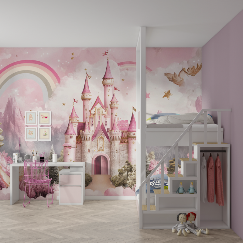 Papier peint princesse meli melo mur chambre fille