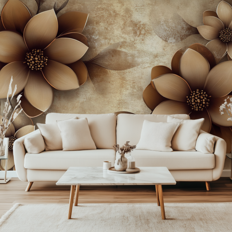 Papier peint fleur marron vintage canape simple