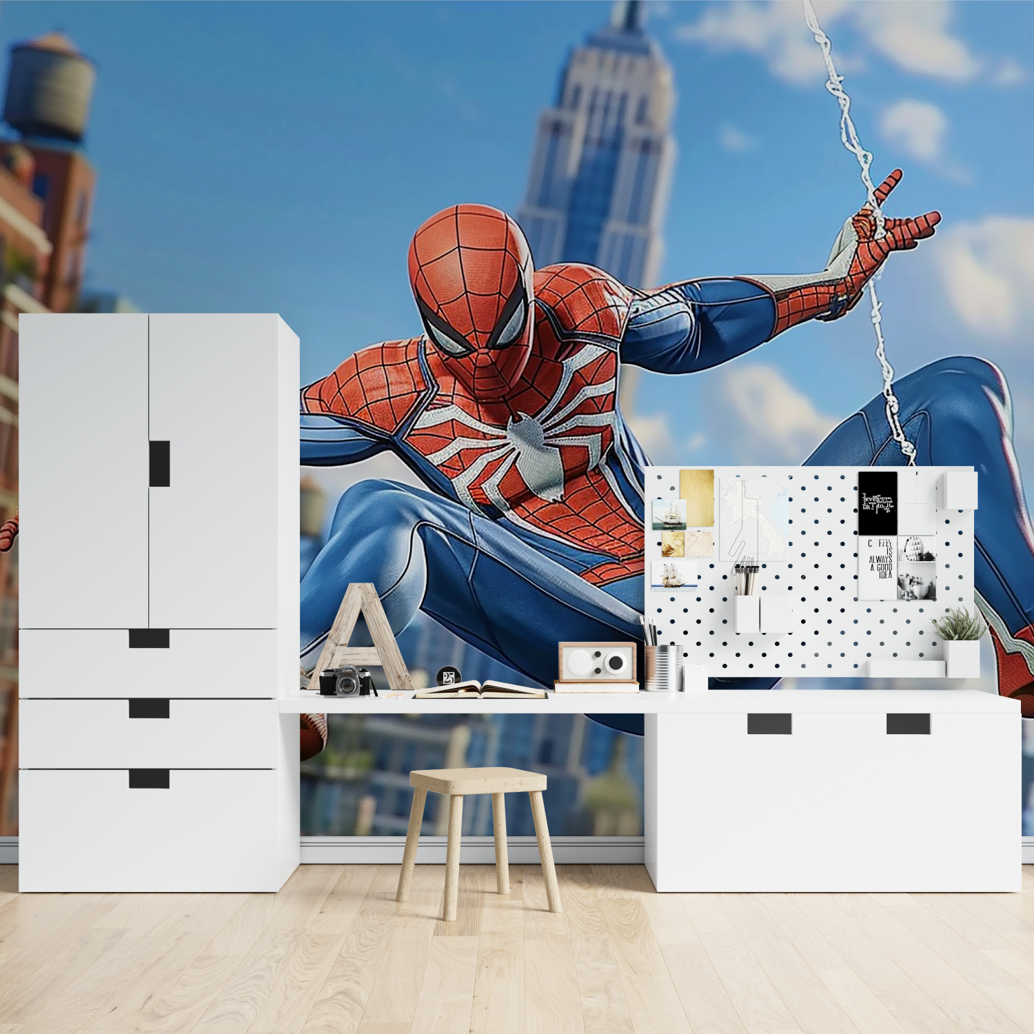 Papier Peint Spiderman Enfant - chambre garçon lit