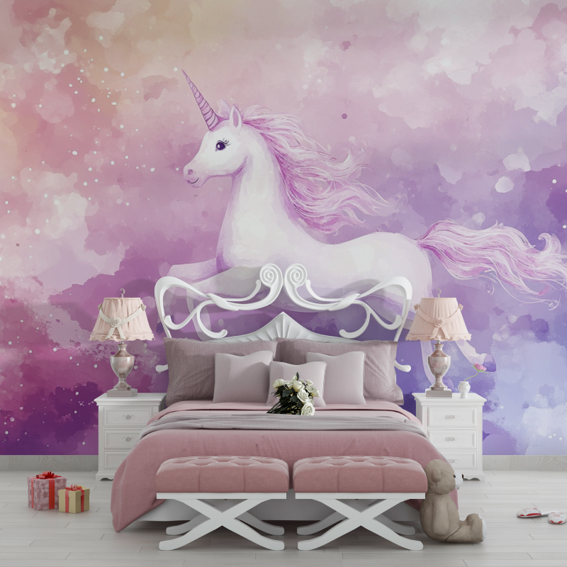 Papier peint fille licorne chambre filles