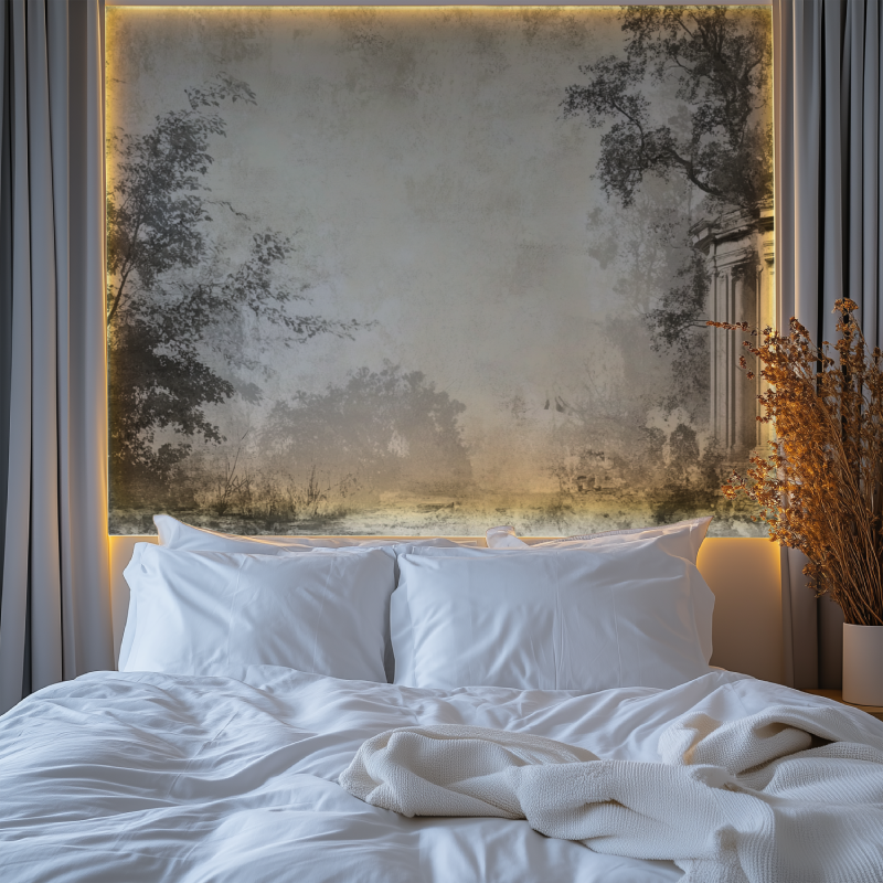 Papier peint vintage gravure chambre premium