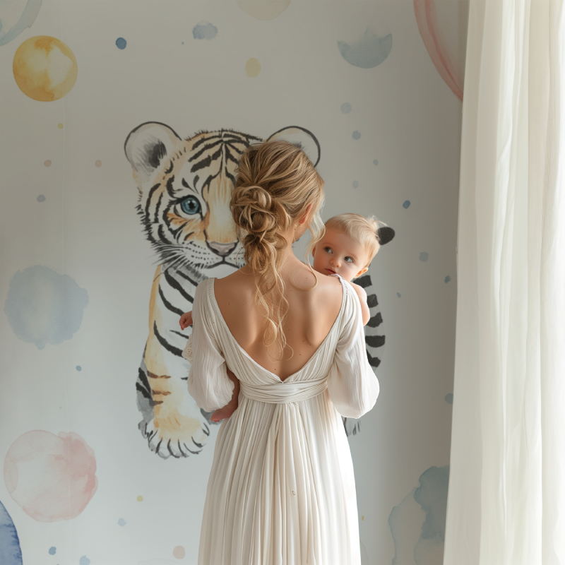 Papier peint tigre et montgolfiere bb123