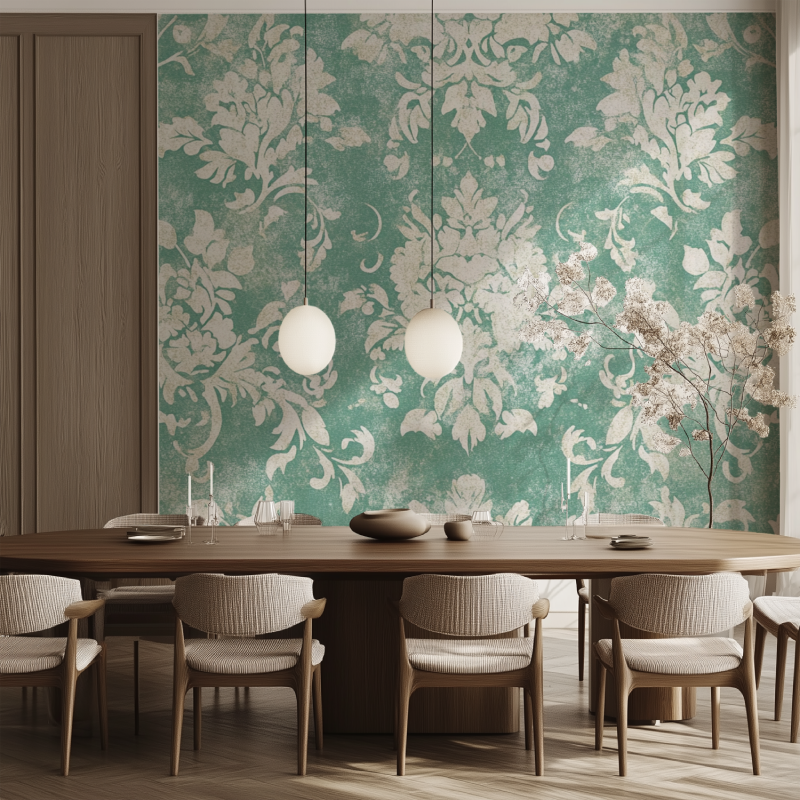 Papier peint vintage vert deau salle manger tendance