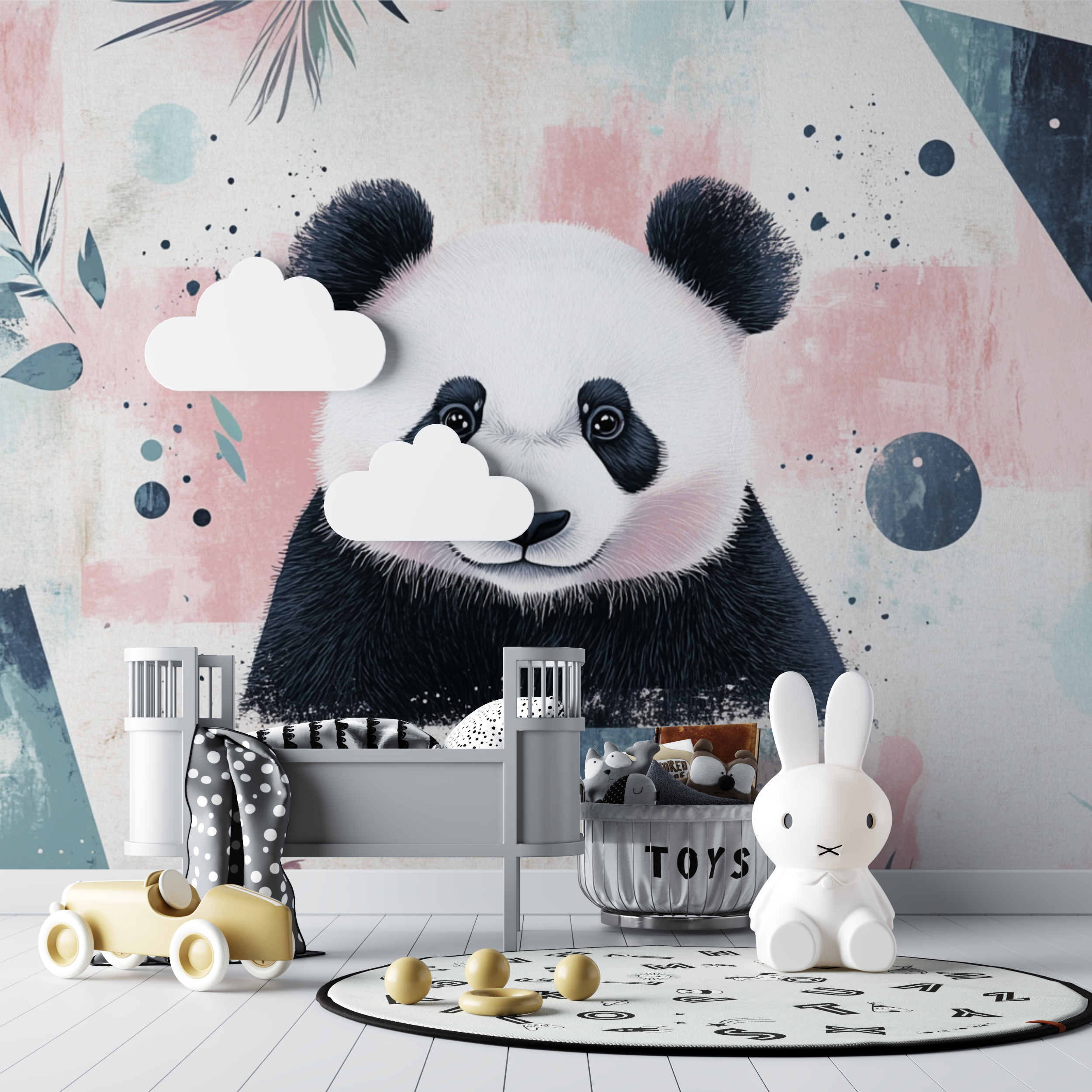 Papier peint panda et motifs geometriques bebe tipi