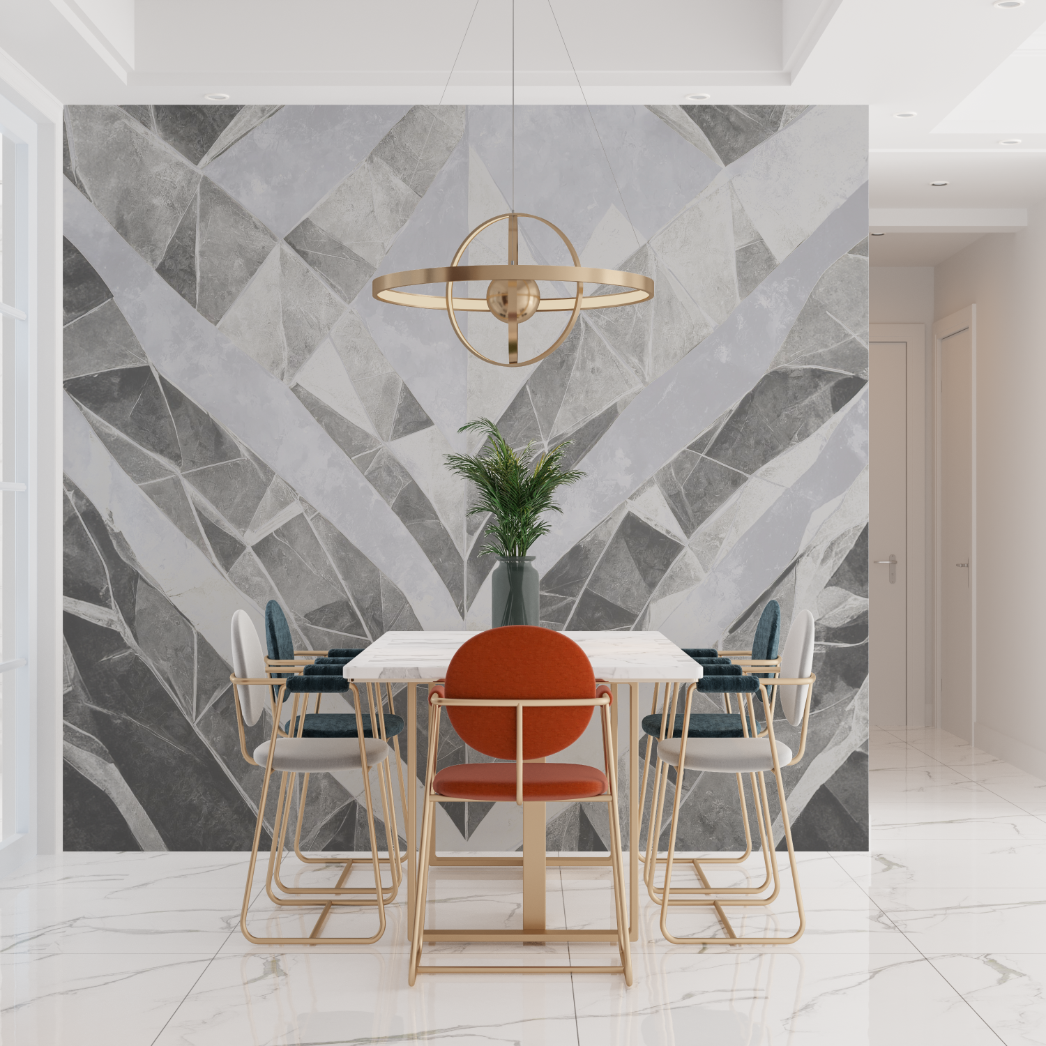 Papier Peint Salon Gris Blanc - contemporain