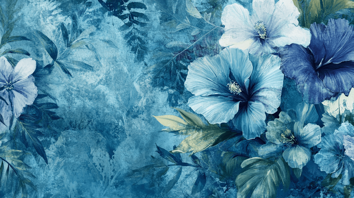 Papier Peint Vintage Fleurs Bleue