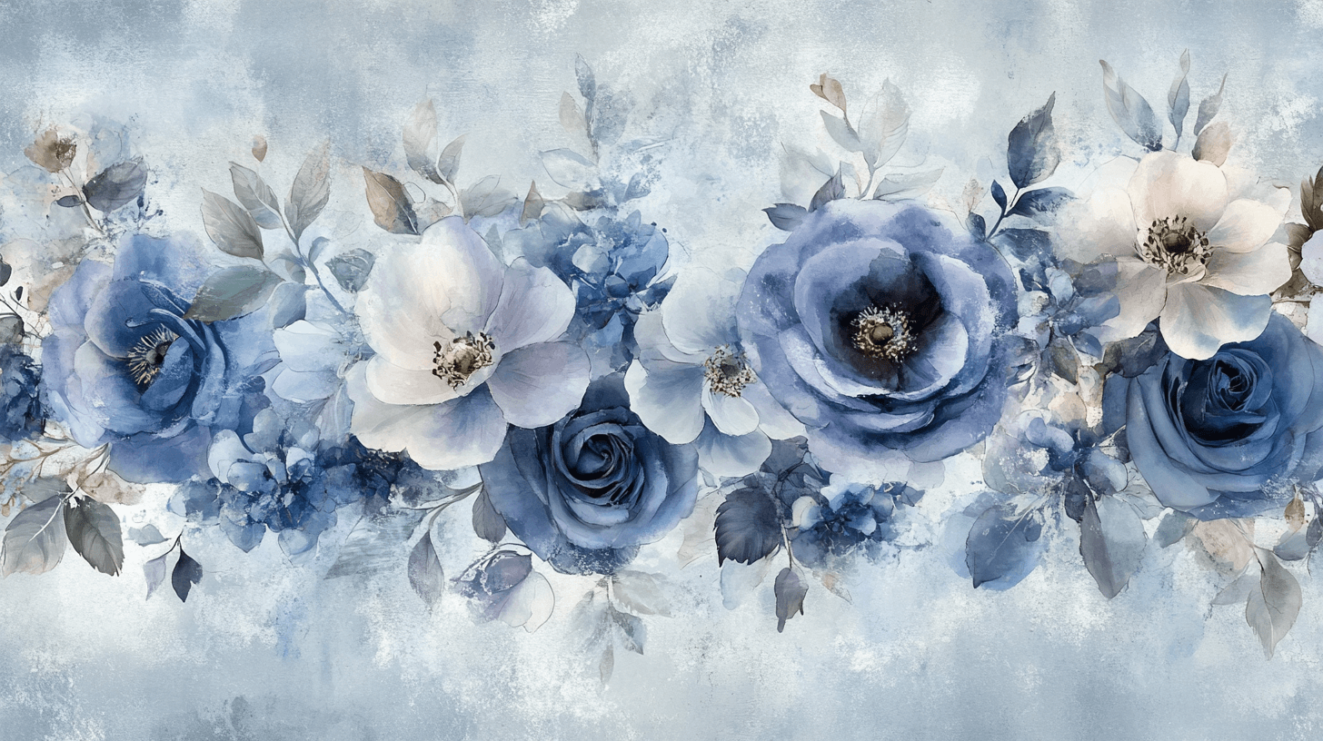 Papier Peint Fleuri Vintage Bleu
