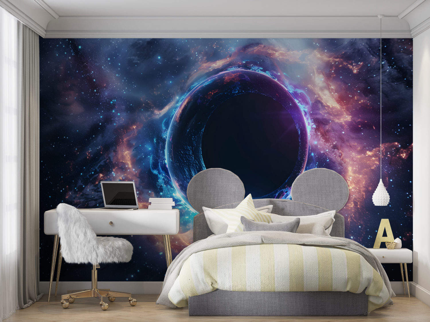 Papier peint espace trou noir mur chambre panoramique