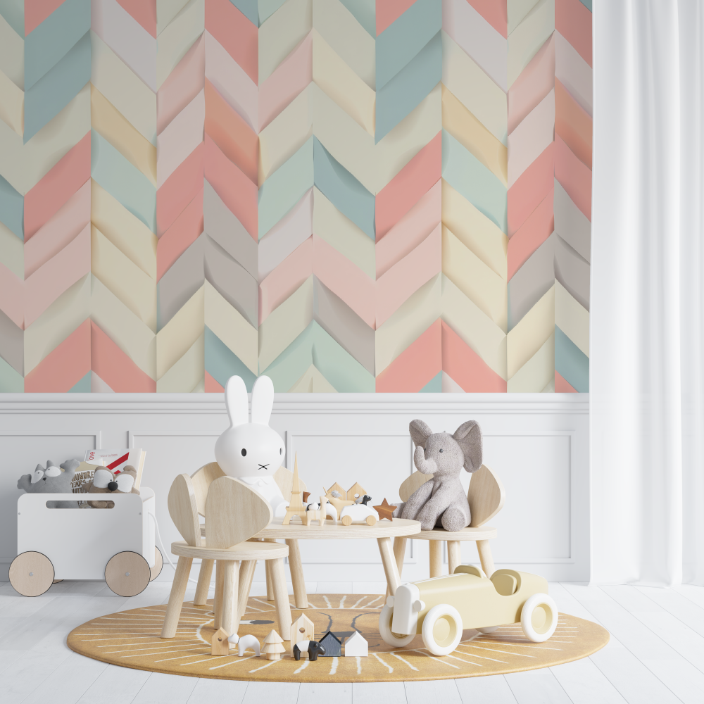 Papier peint bébé motifs chevrons 3D - chambre de bebe
