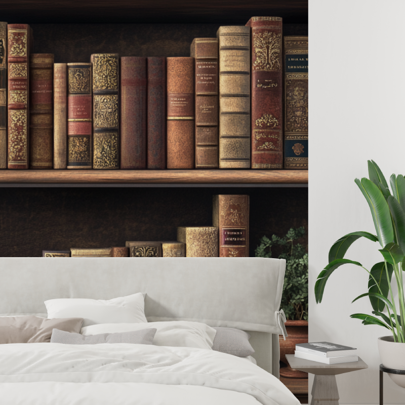 Papier peint trompe loeil etagere tapisserie tendance