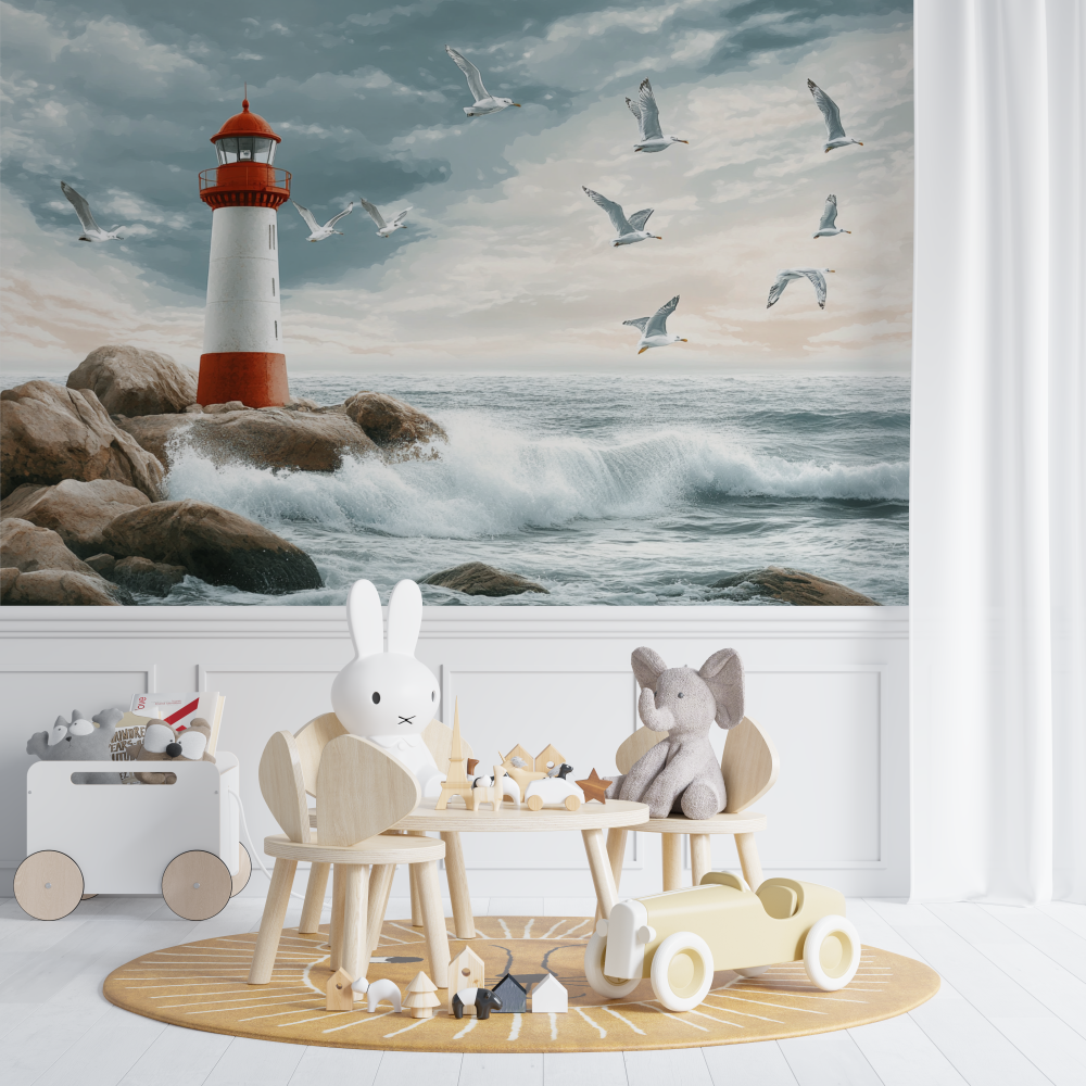 Papier peint phare mouettes chambre de bebe