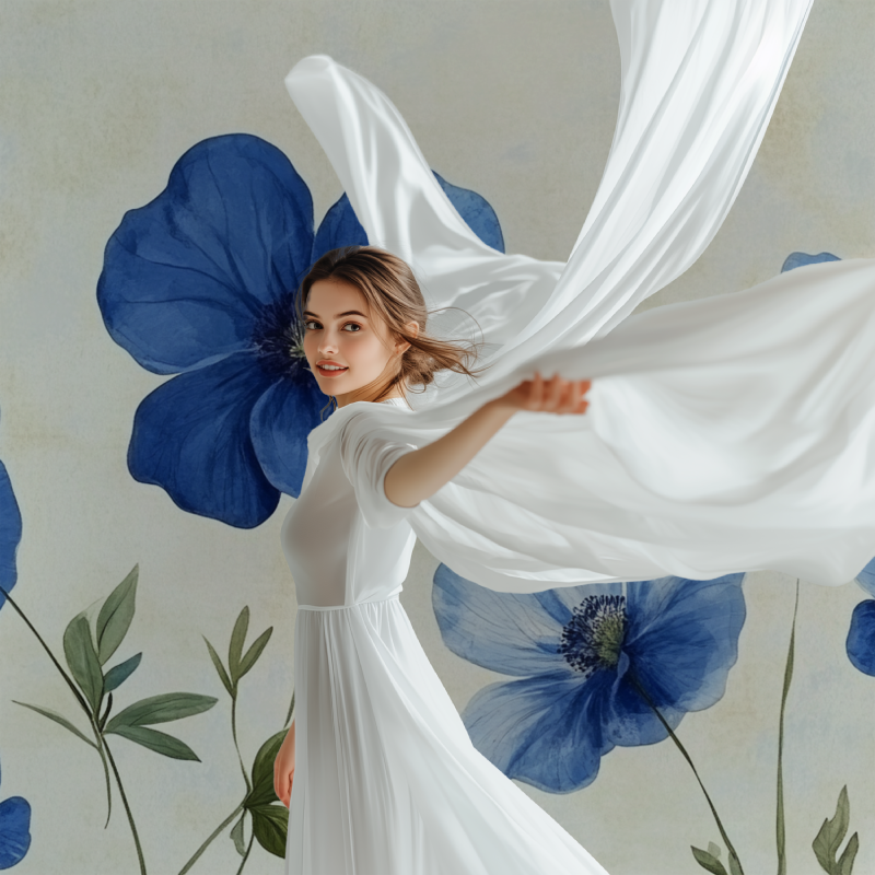 Papier peint vintage fleur bleue modele