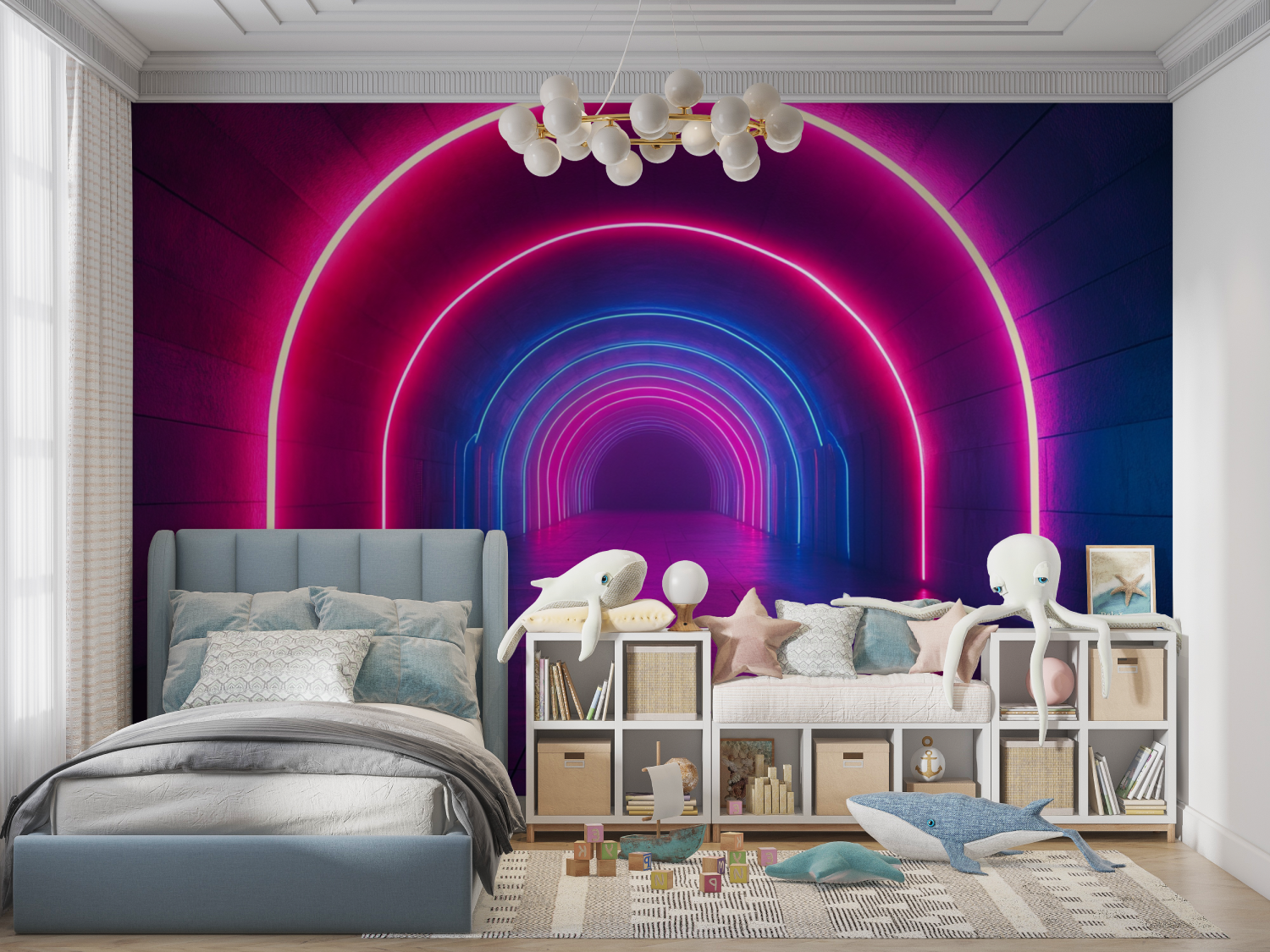 Papier peint couloir futuriste panoramique garcon