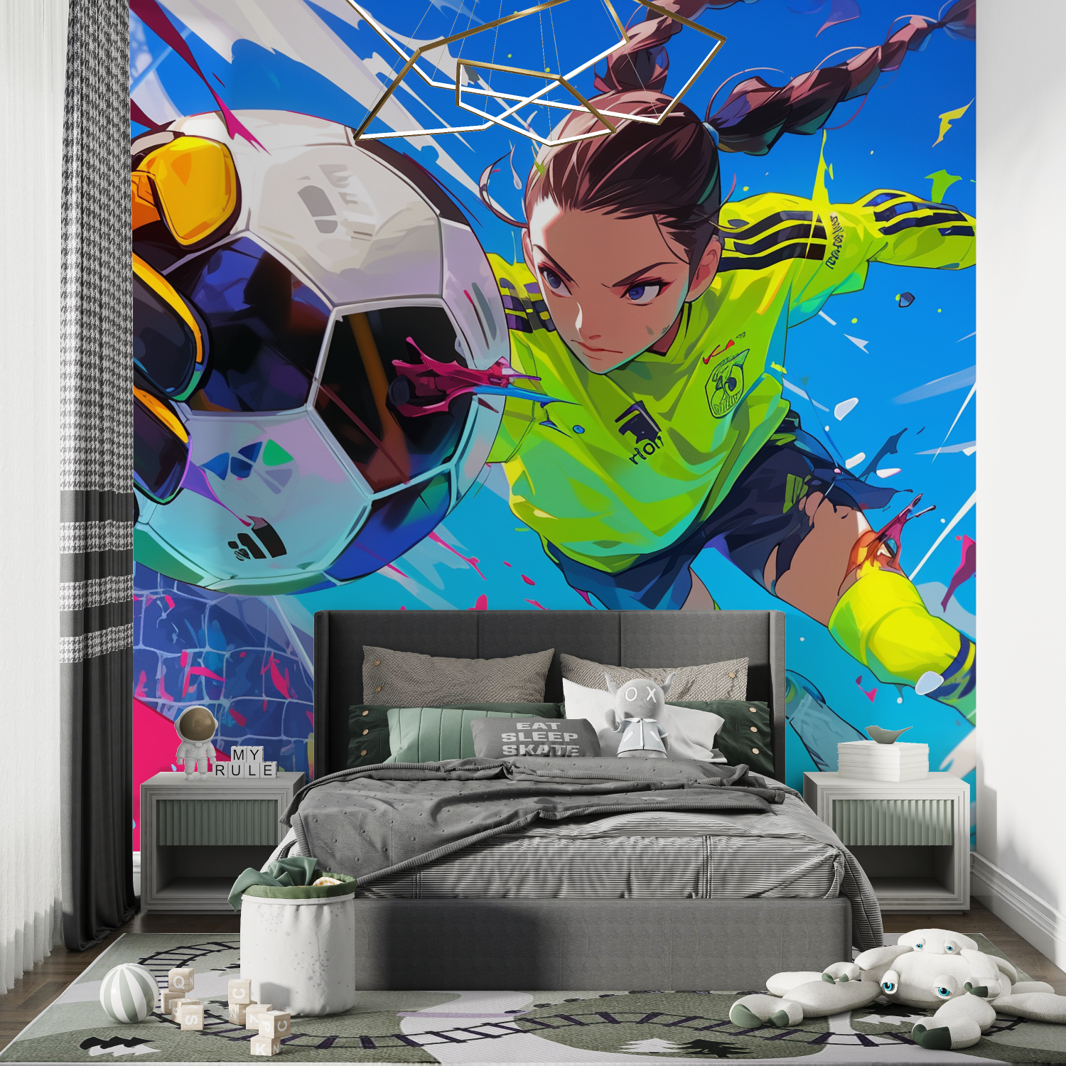 Papier peint 3d ballon foot anime chambre de garcon