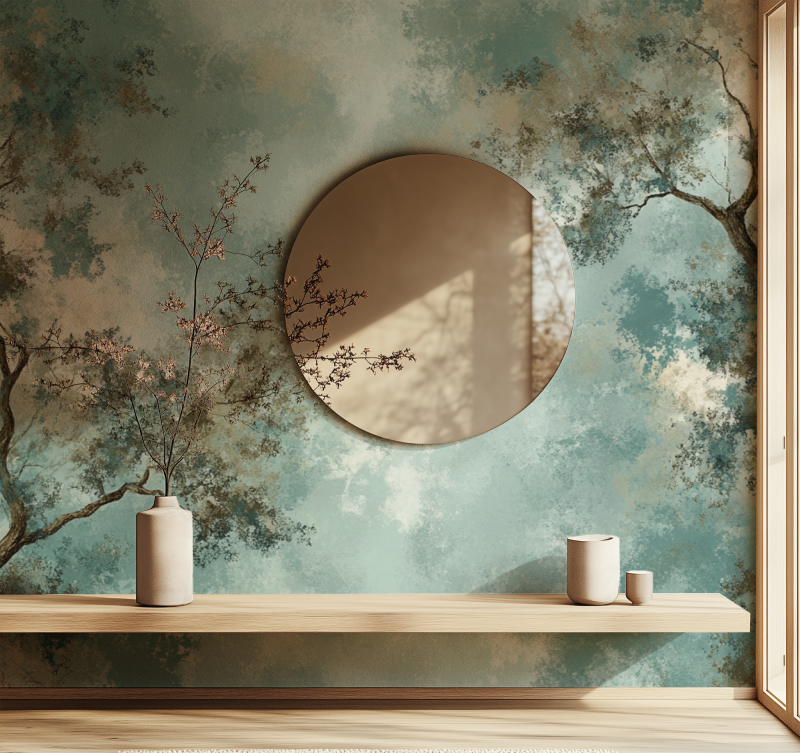 Papier peint arbre stylise miroir