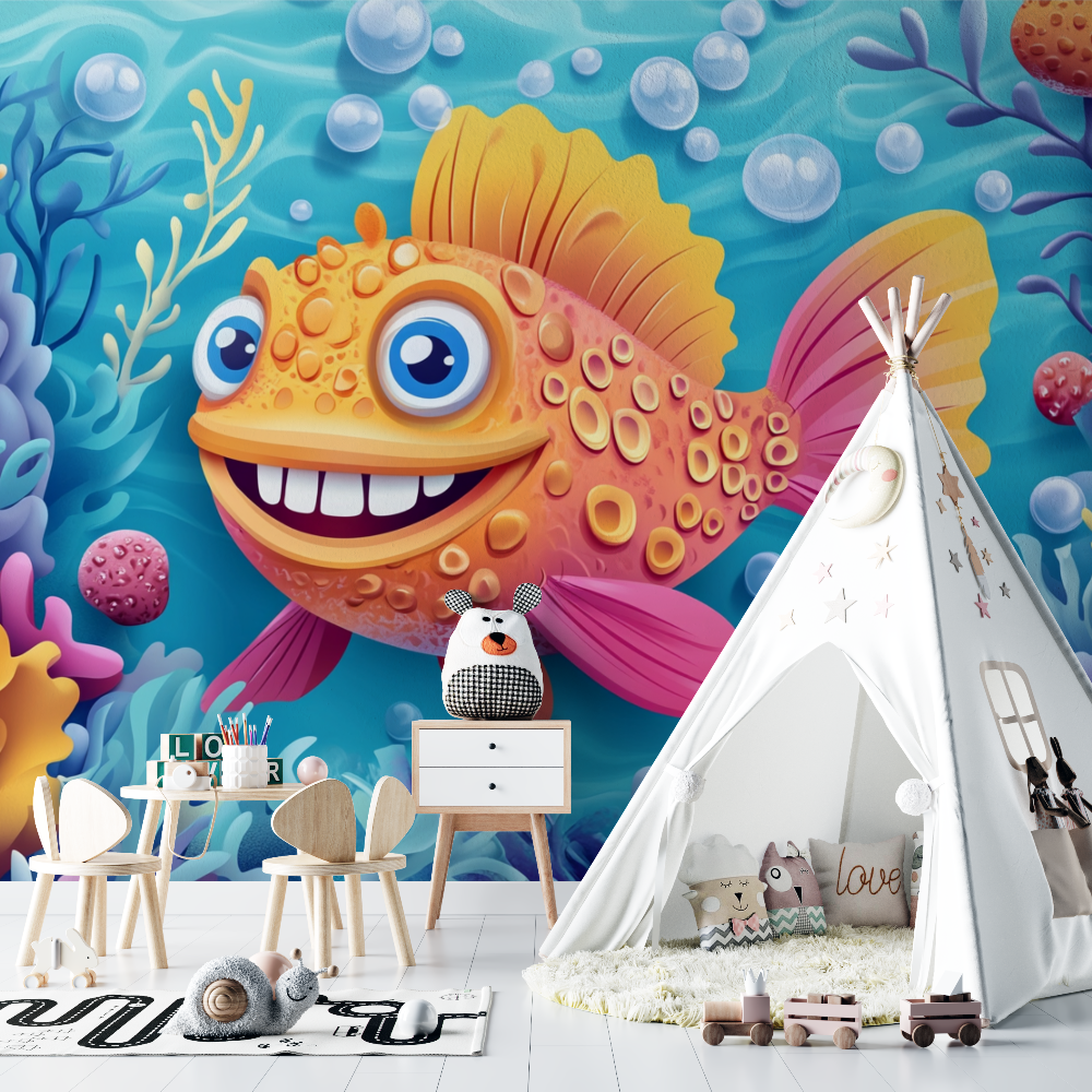 Papier peint marin gros poisson chambre bebe