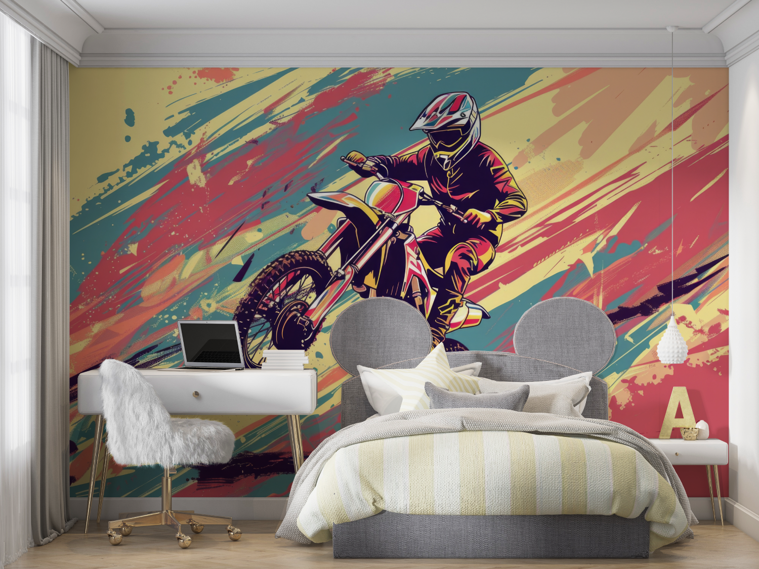 Papier peint graffiti moto cross mur chambre panoramique
