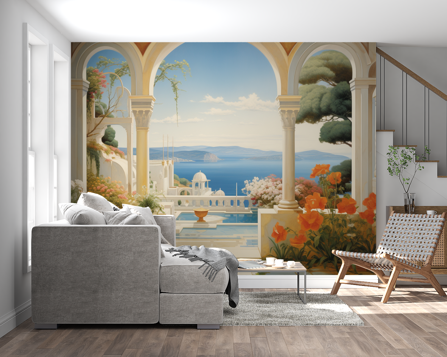 Papier peint aquarelle paysage ...erraneen panoramique mural