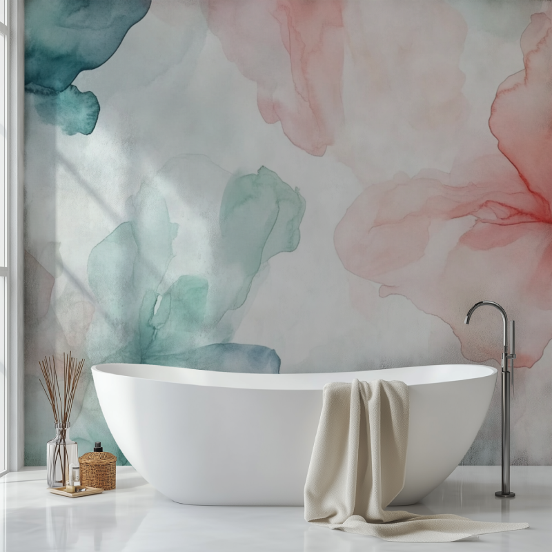 Papier peint fleur pivoine sdb