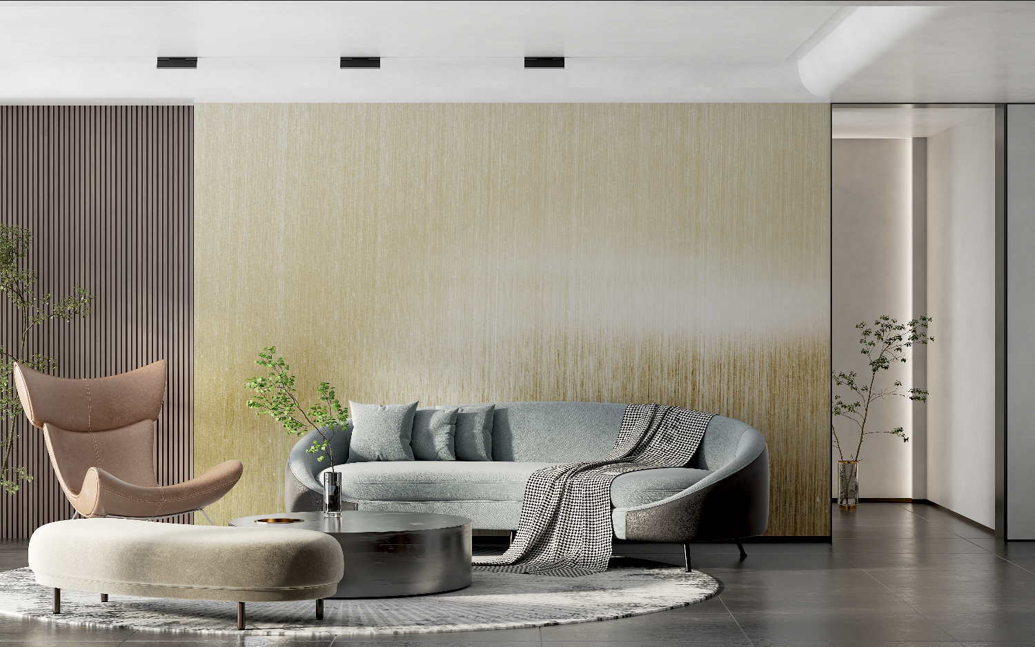 Papier Peint Brossé Doré - chambre adulte