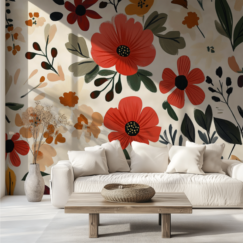 Papier peint vintage rouge cottager canape tendance