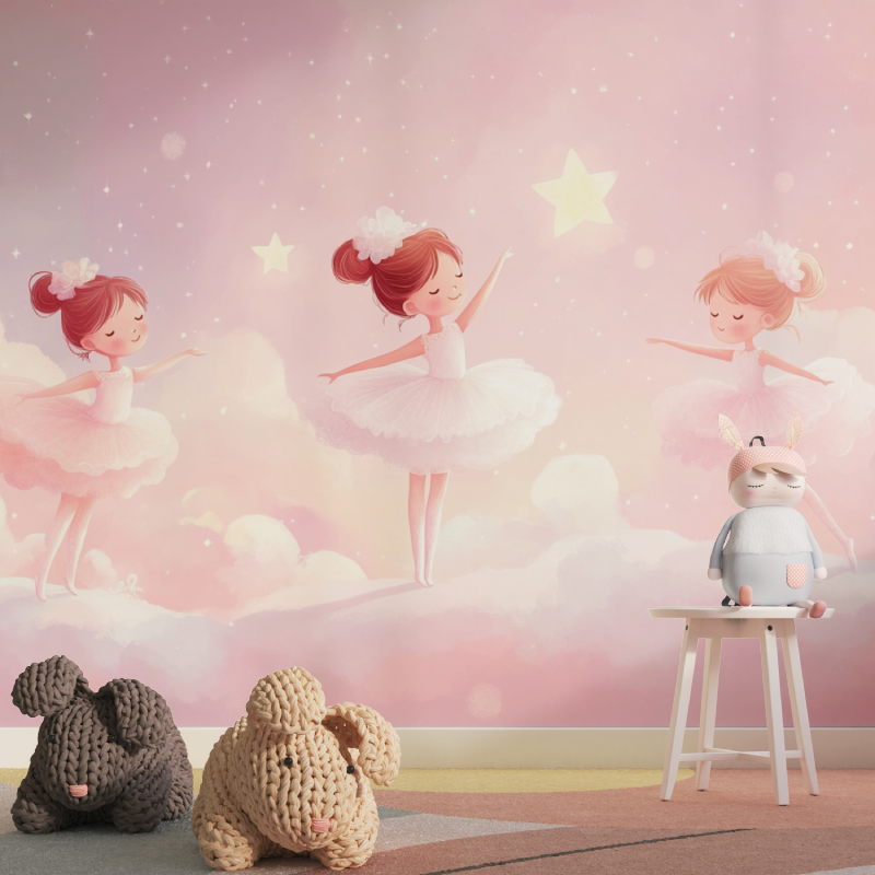 Papier peint rose danceuses tapisserie pour fille