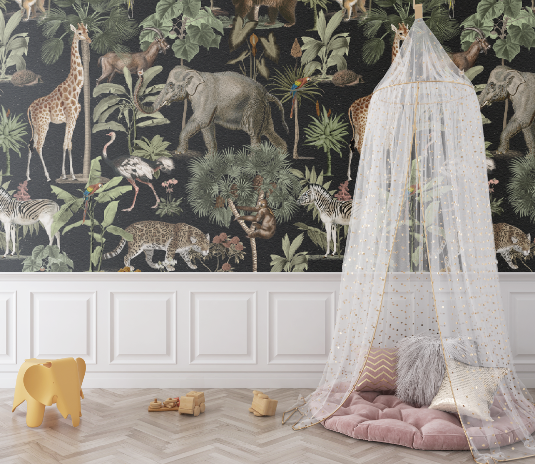 Papier peint Safari noir pour bébé - chambre de bebe
