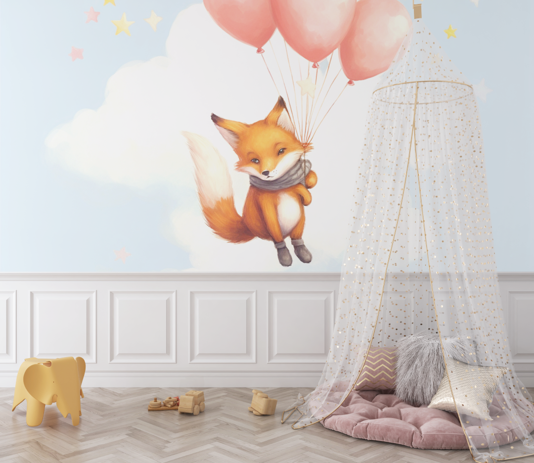 Papier peint renard avec ballon bebe