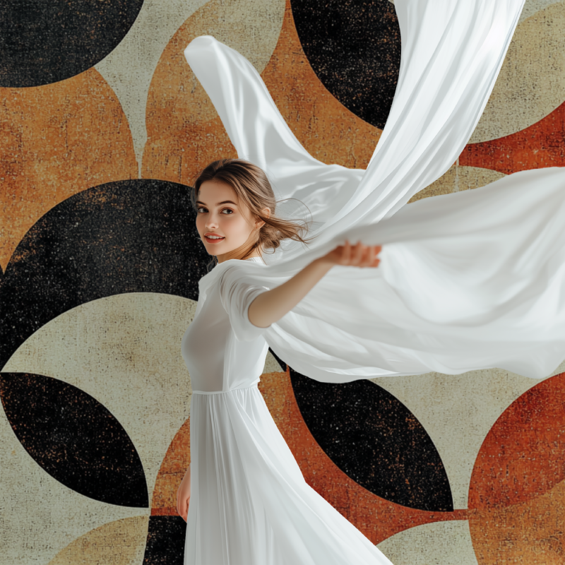 Papier peint vintage orange geometrique modele