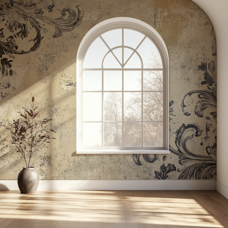 Papier peint vintage taupe fenetre papier