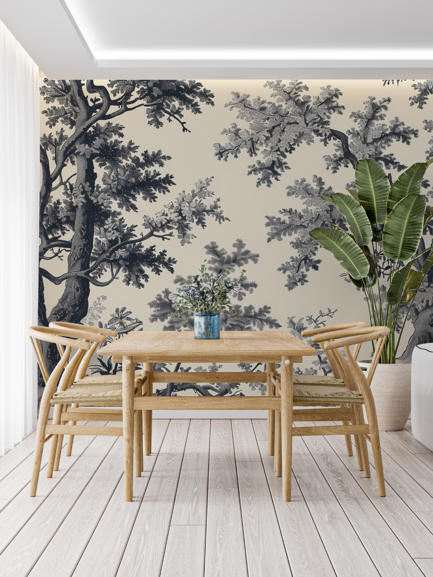 Papier Peint Toile De Jouy Noir Et Beige - panoramique tendance