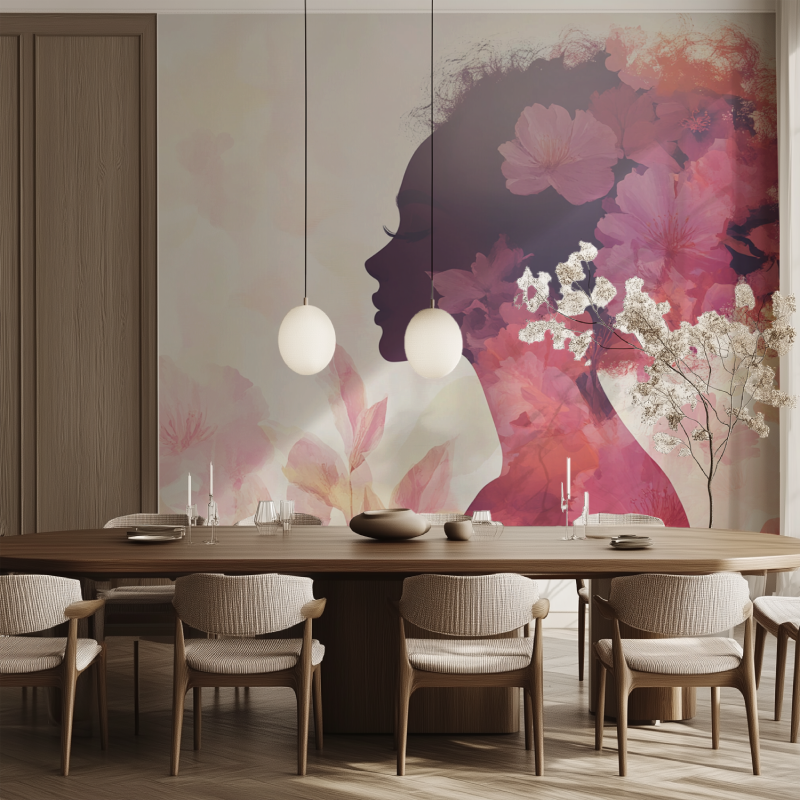 Papier peint fleur fille salle manger tendance