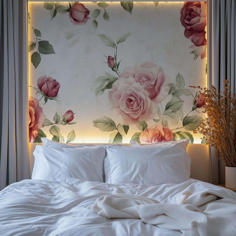 Papier peint fleur rose pale chambre premium
