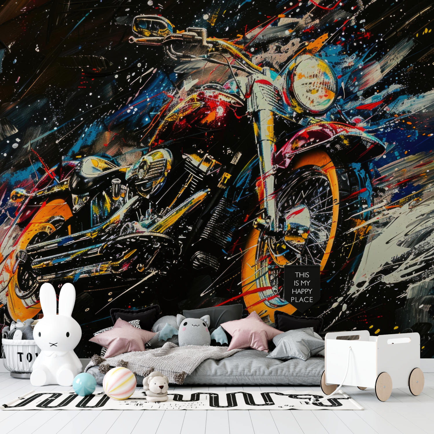 Papier peint moto casque dore dessin tapisserie garcon