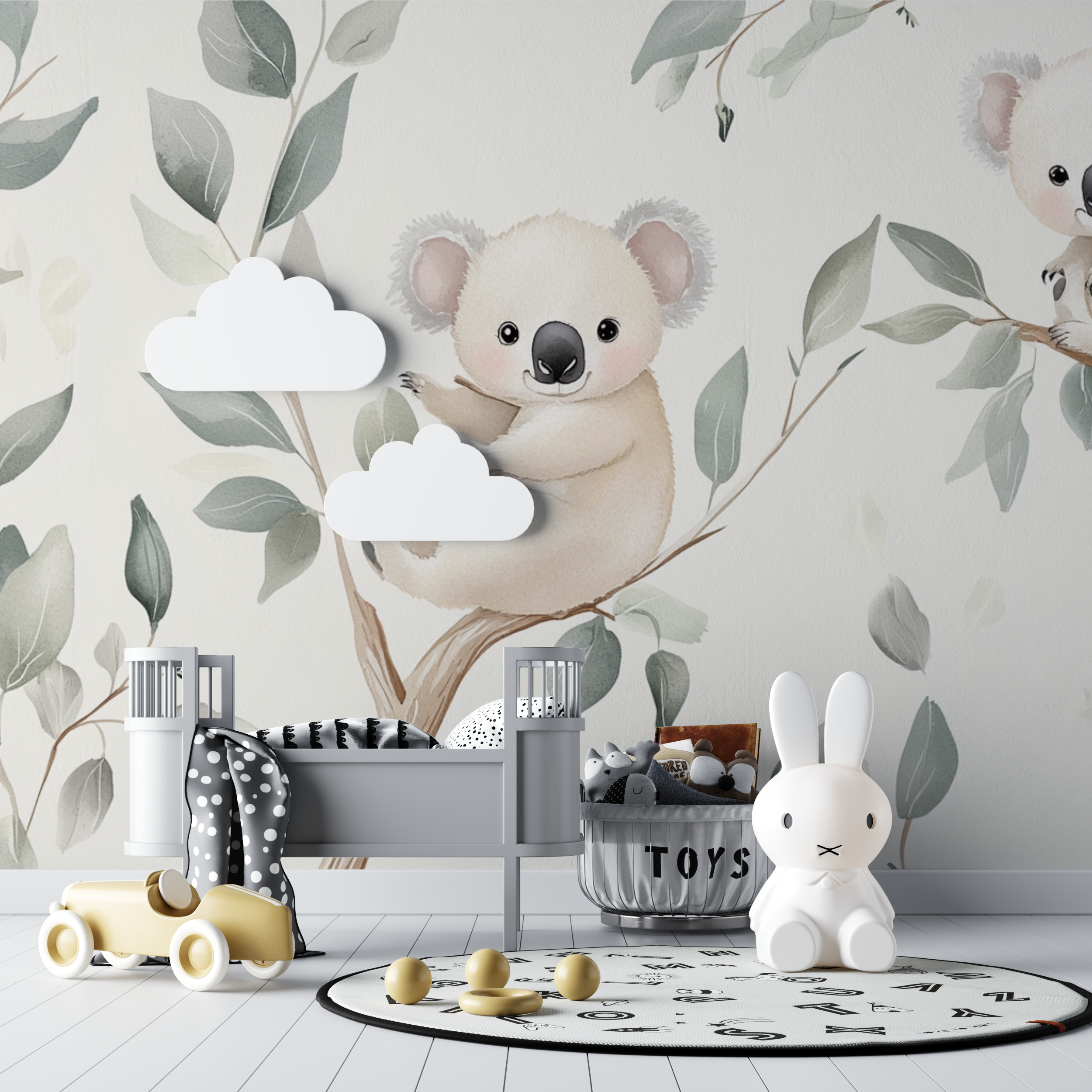 Papier peint koala sur fond creme bebe tipi