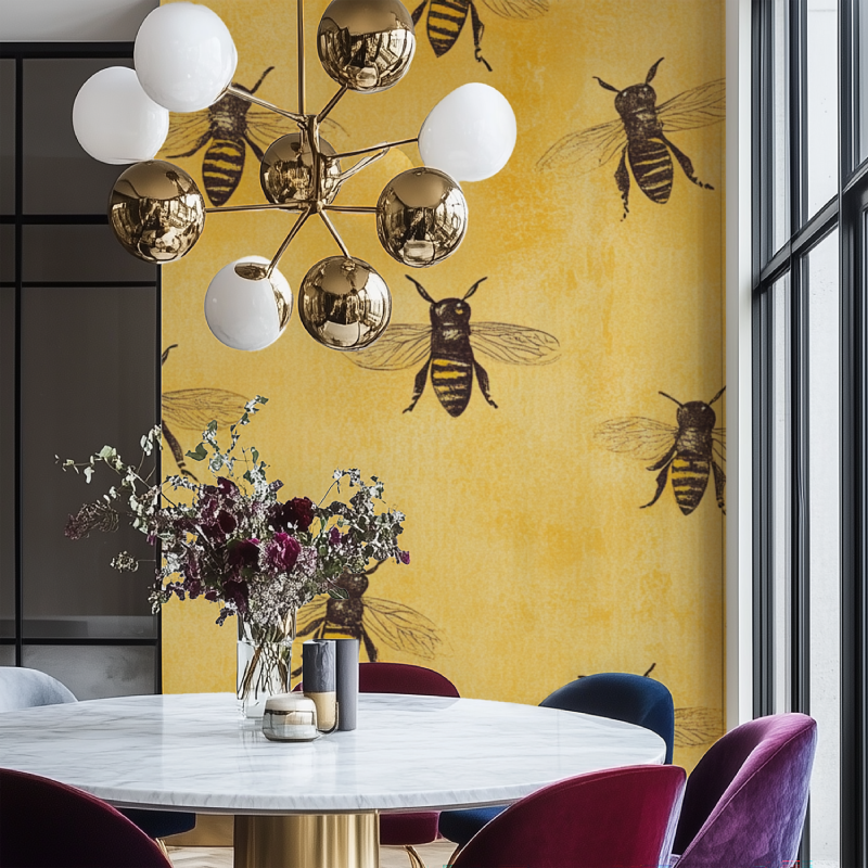 Papier peint vintage nid dabeilles salon chaise