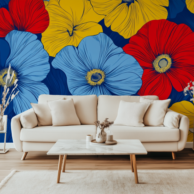 Papier peint fleur pop canape simple
