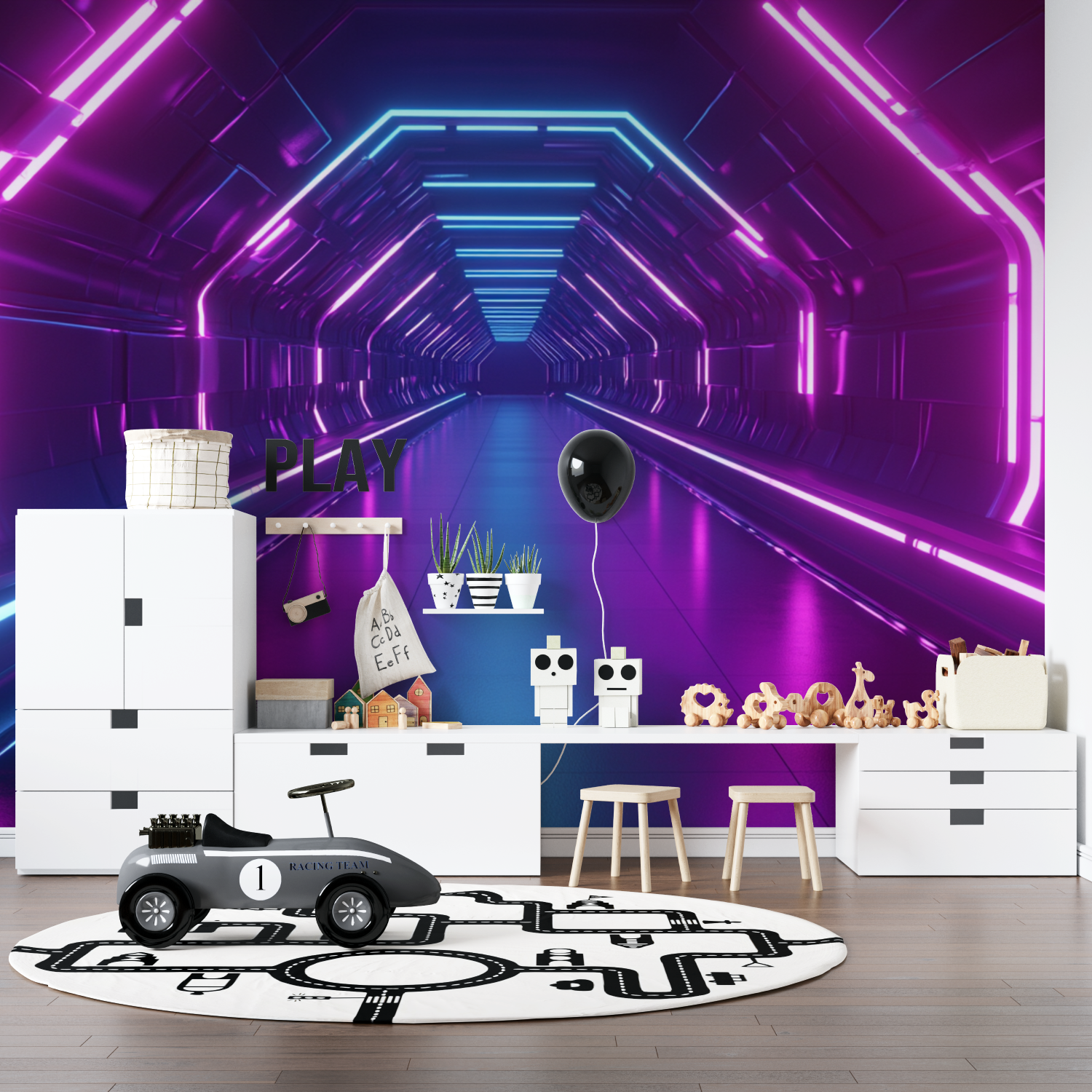 Papier peint effet neon chambre gamer pano anime