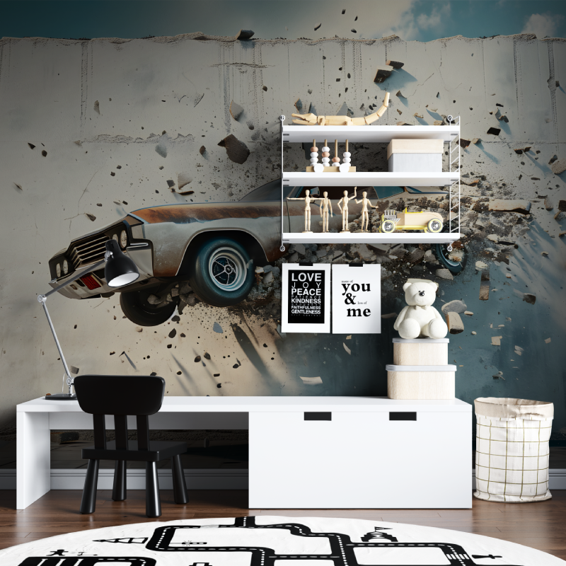 Papier peint xxl voiture blanc tapisserie chambre ados