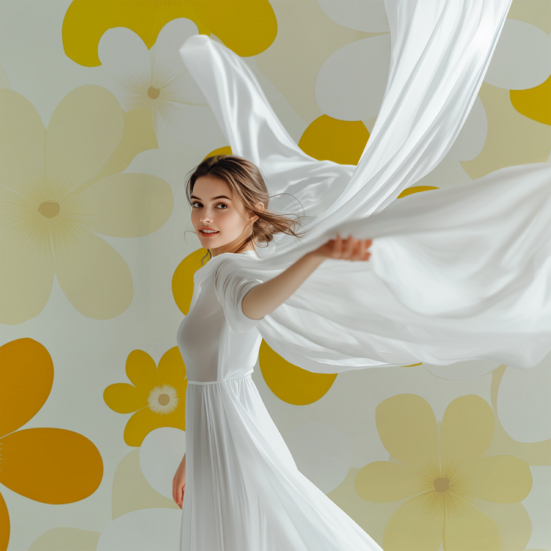 Papier peint vintage jaune fleurs modele