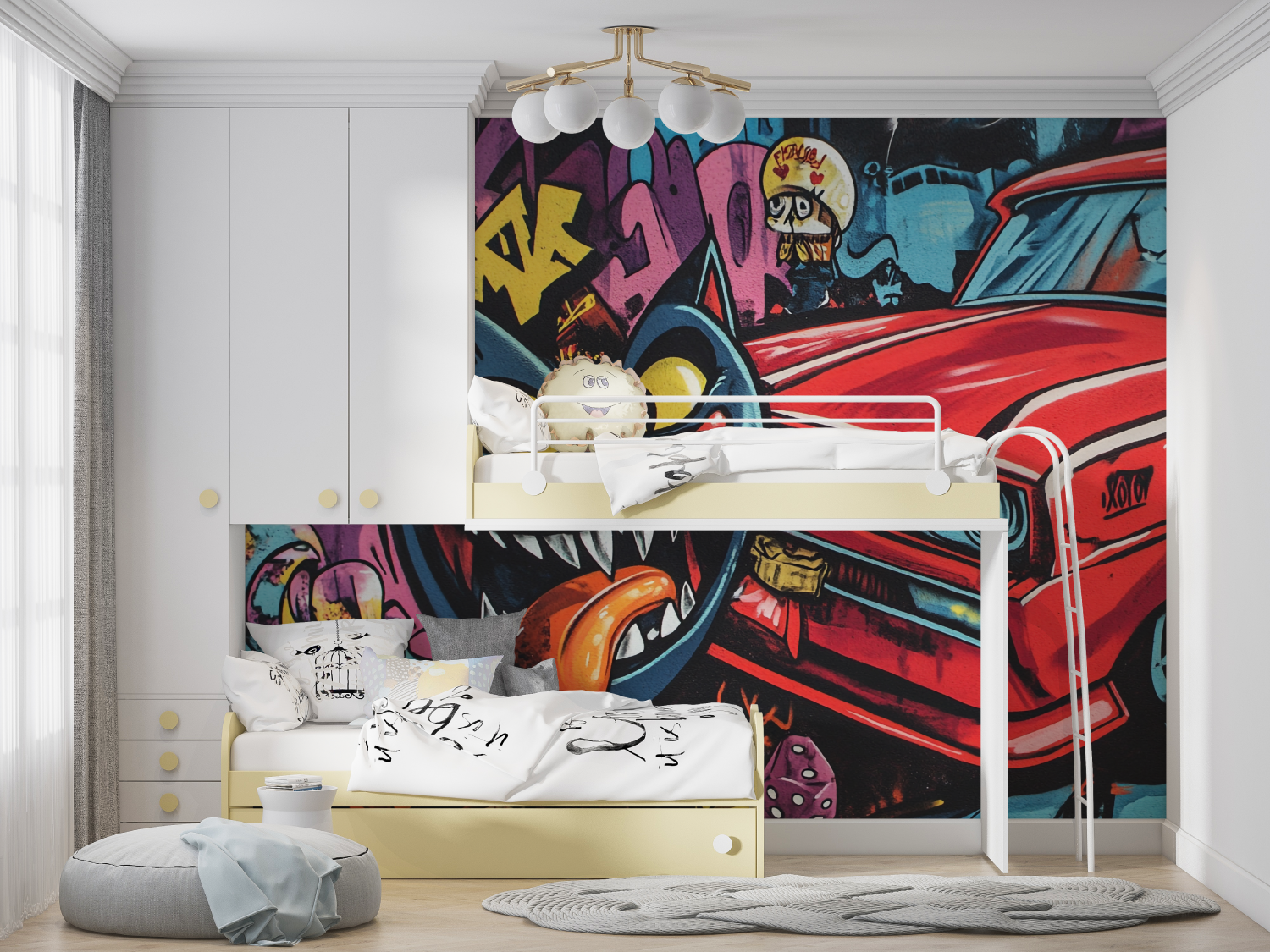 Papier peint graffiti amusant manga hero