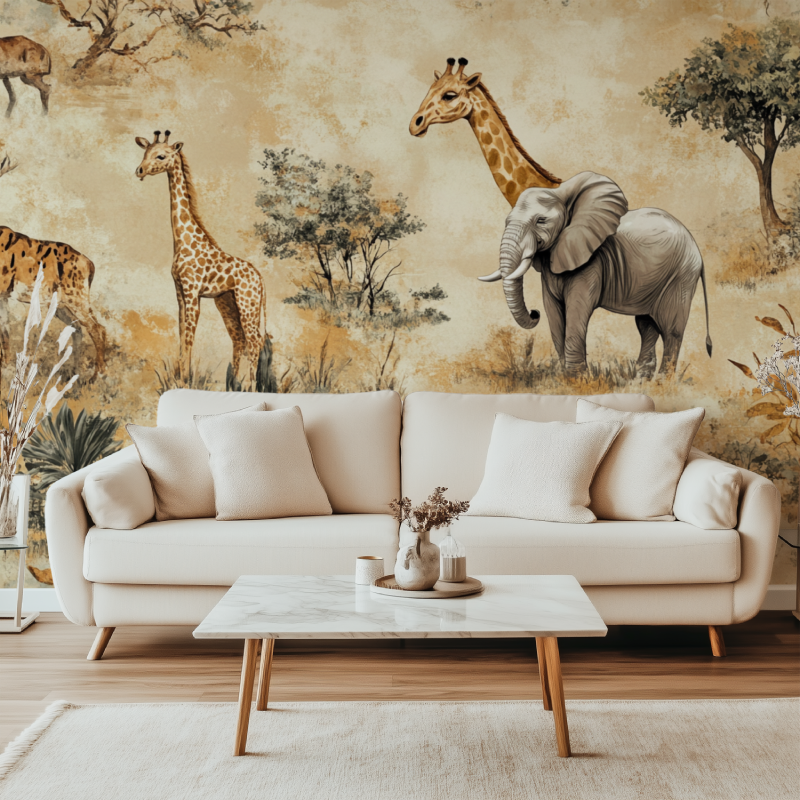 Papier peint vintage savane canape simple