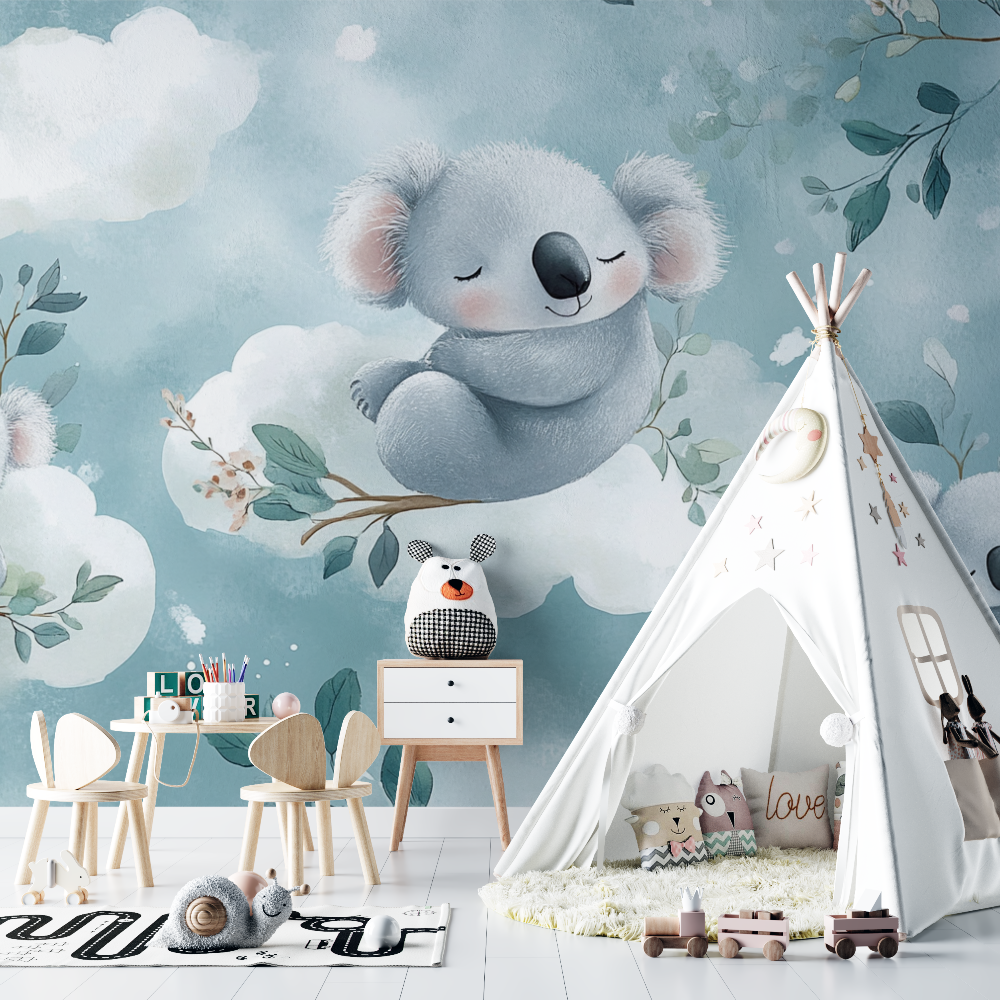 Papier peint koala dans les nuages chambre bebe