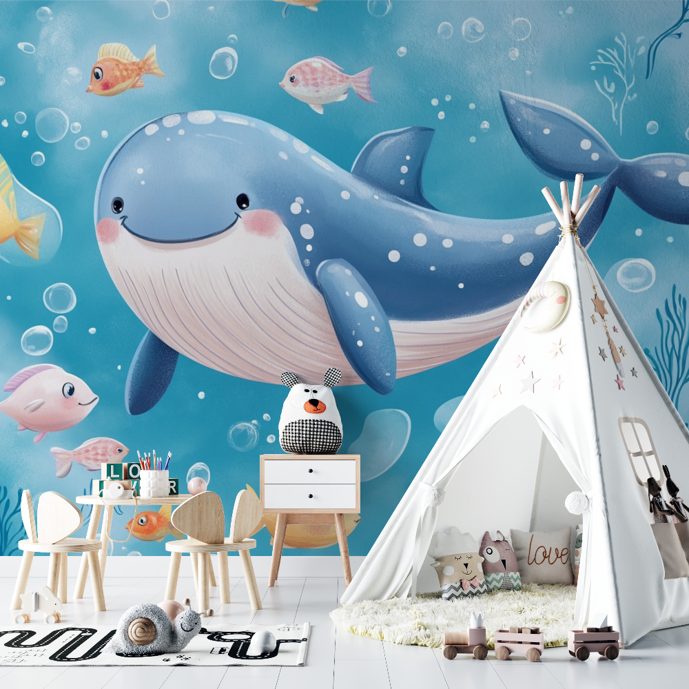 Papier peint marin baleine heureuse chambre bebe
